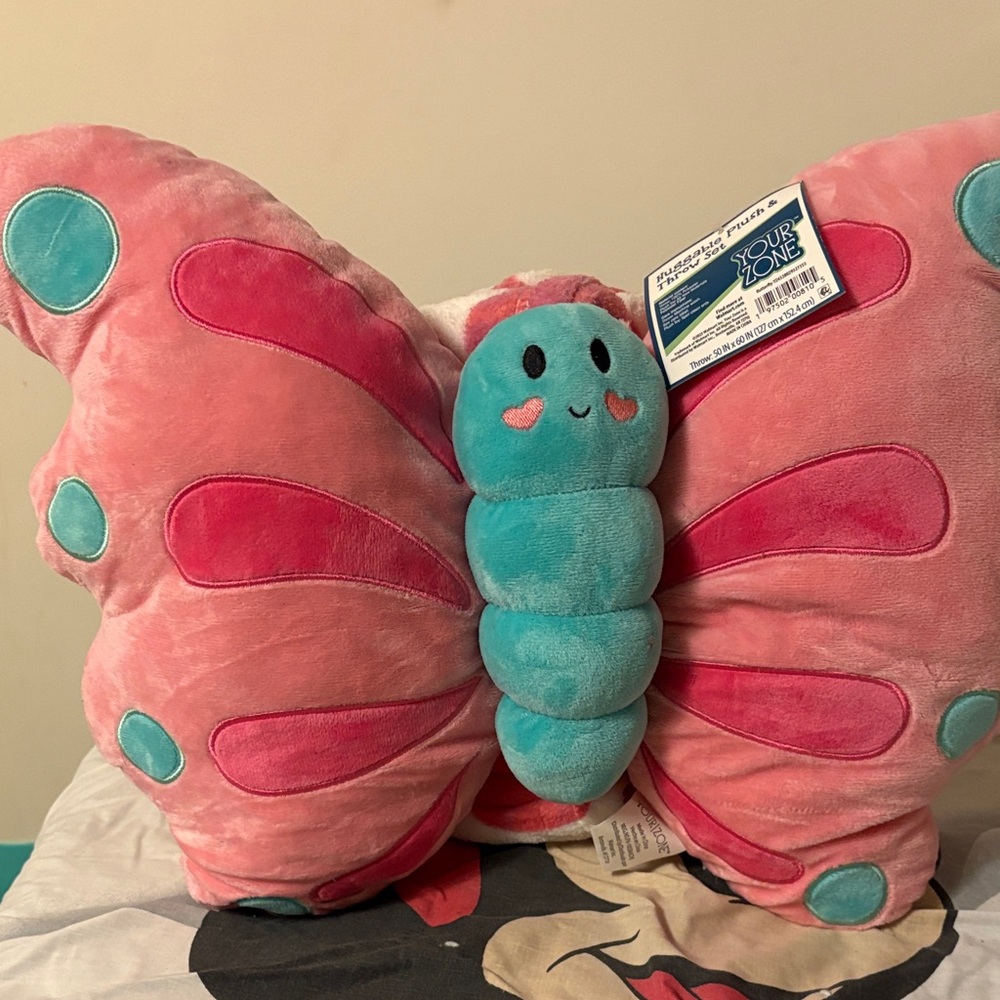 Comfort Zone Pink and Teal Butterfly Pillow